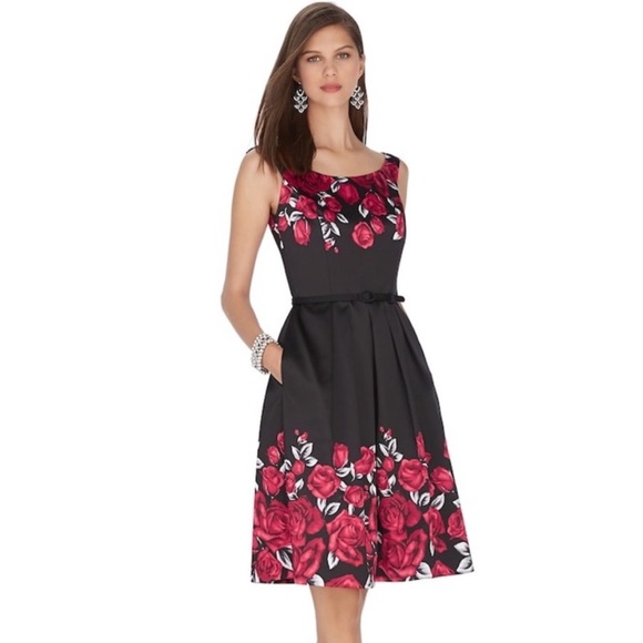 White House Black Market Dresses & Skirts - White House Black Market Satin Rose Floral Print Cocktail Dress Sleeveless sz 10